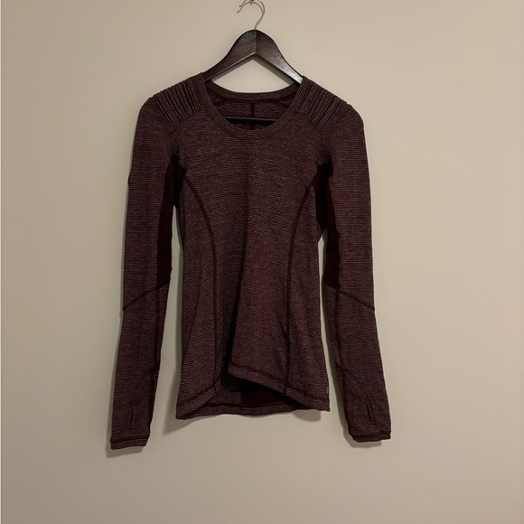 lululemon athletica Tops - Dark Red / Maroon Striped Lululemon Running Long Sleeve. Size 4.
